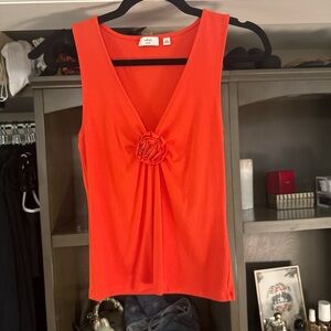 Orange Sleeveless Top with Floral Detail